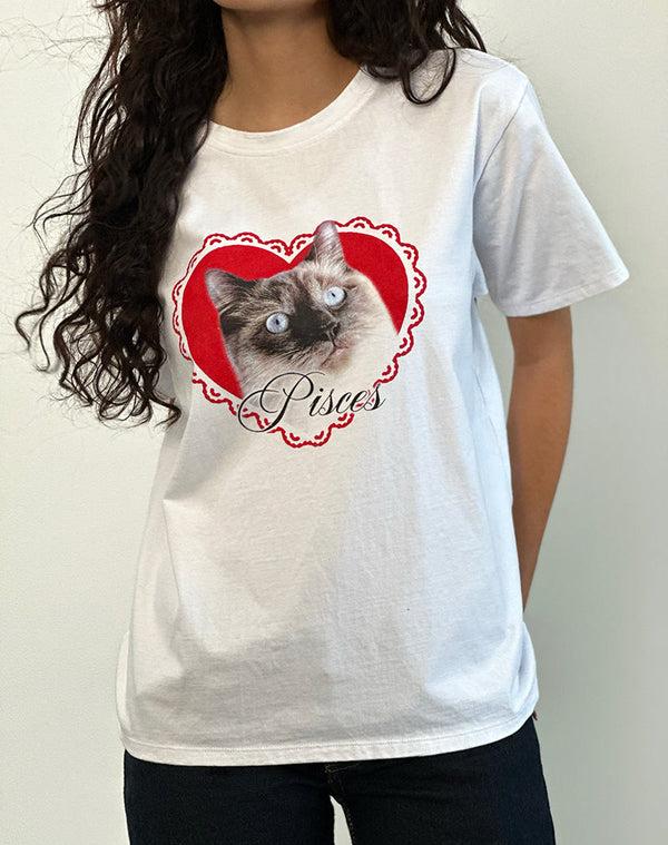 Motel Rocks Oversized Basic Tee In White With Pisces Motel Pet