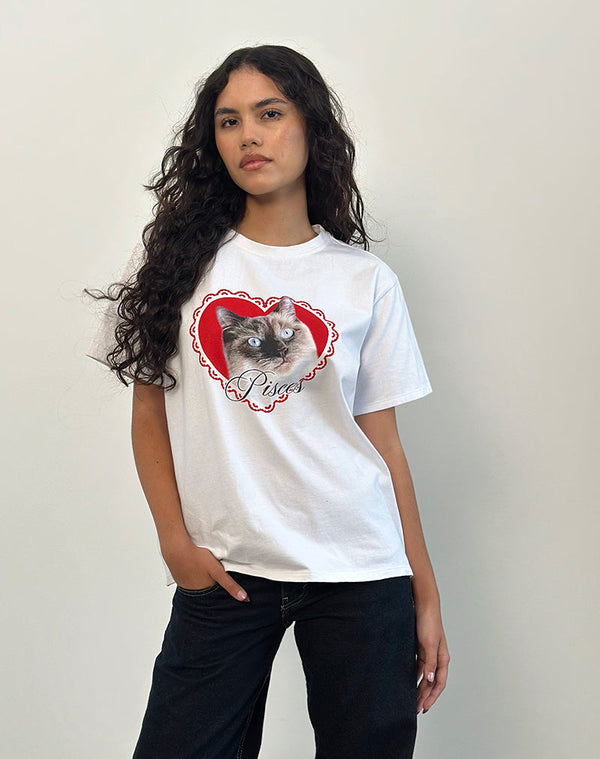 motel rocks Oversized Basic Tee in White with Pisces Motel Pet