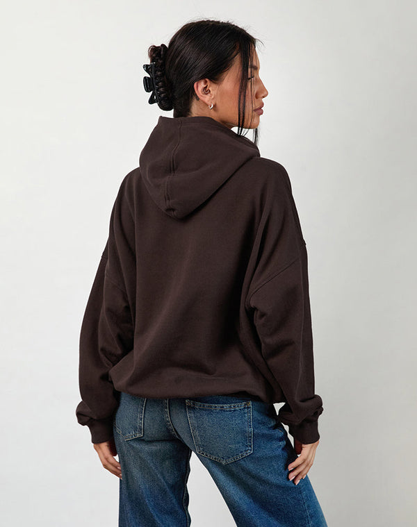 Motel Rocks Oversized Hoodie In Bitter Chocolate With Overthinker Print