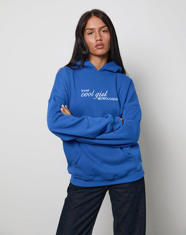 Motel Rocks Oversized Hoodie In Cobalt Blue With Cool Girl Graphic