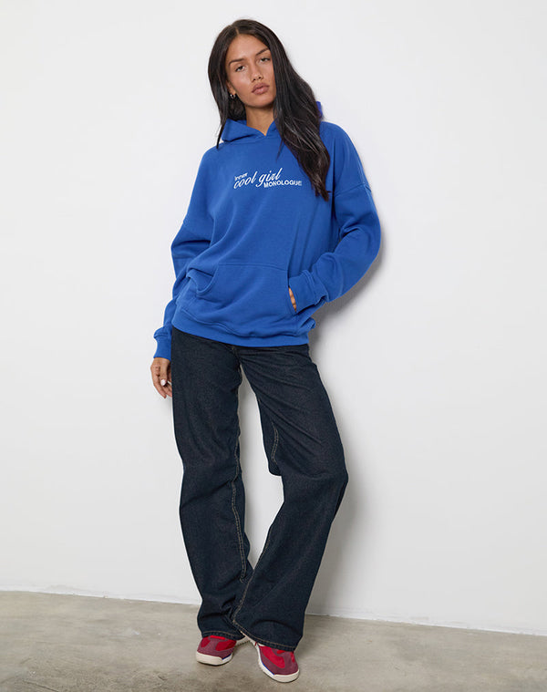 Motel Rocks Oversized Hoodie In Cobalt Blue With Cool Girl Graphic