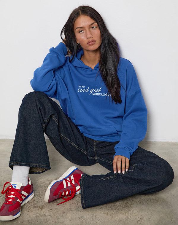 motel rocks Oversized Hoodie in Cobalt Blue with Cool Girl Graphic