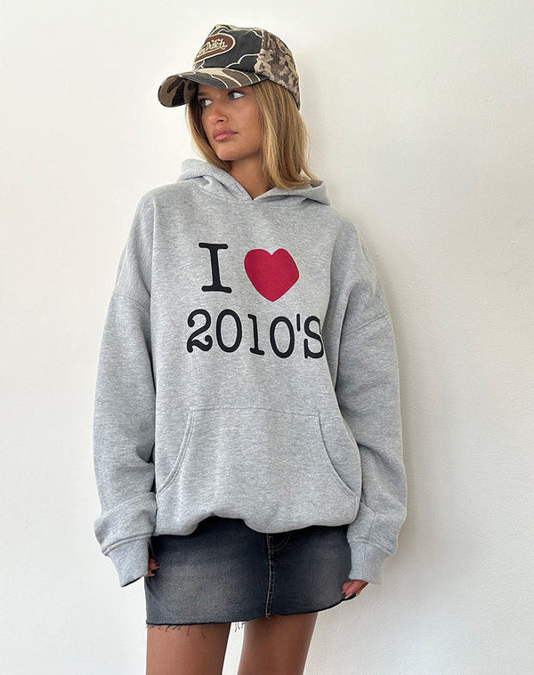 Motel Rocks Oversized Hoodie In Grey Marl With I Love 2010's Print