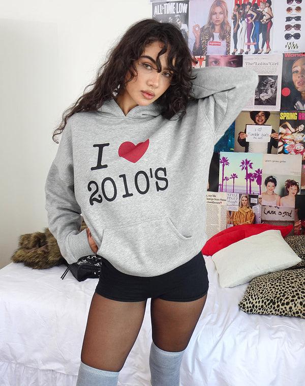 motel rocks Oversized Hoodie in Grey Marl with I Love 2010's Print