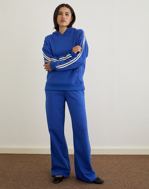 Motel Rocks Oze Track Pant In Cobalt Blue With Buttermilk Binding