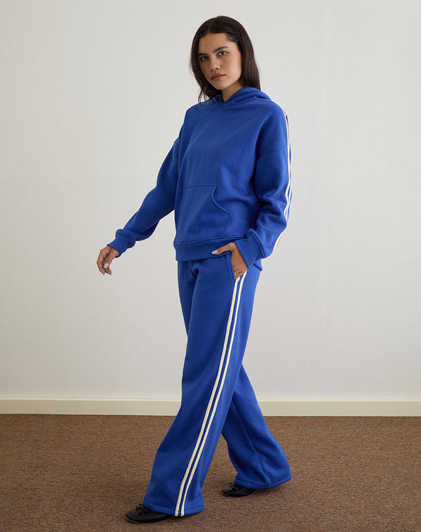 motel rocks Oze Track Pant in Cobalt Blue with Buttermilk Binding