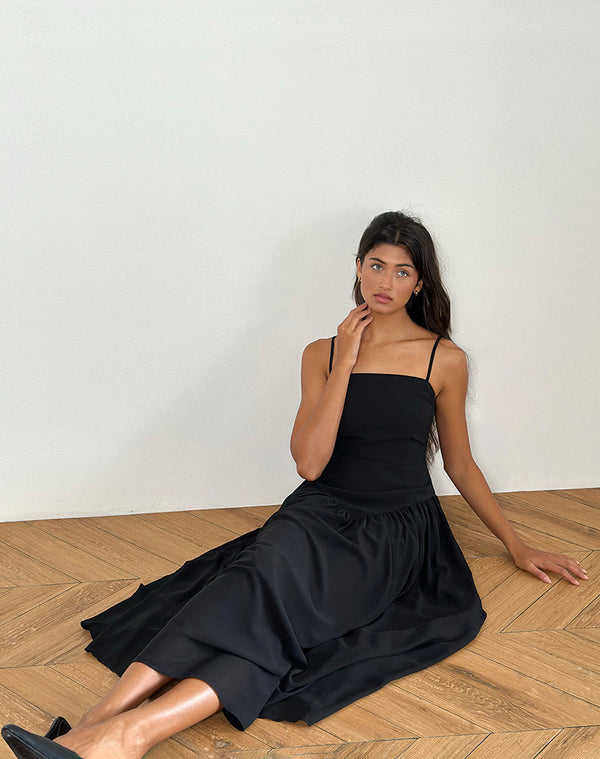 Motel Rocks Paduri Drop Waist Midi Dress In Chiffon Black