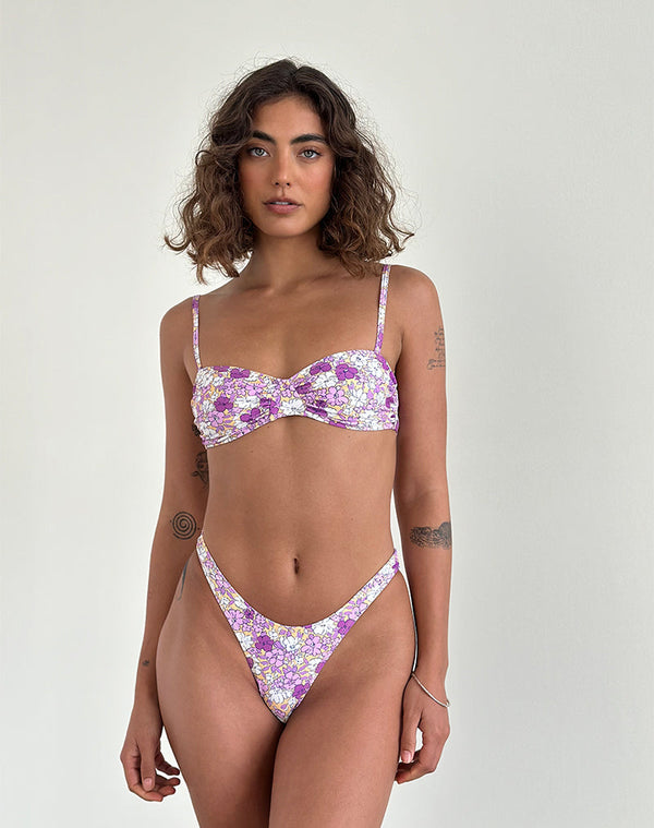 Motel Rocks Pali Bikini Top In Bright Floral Orange And Purple