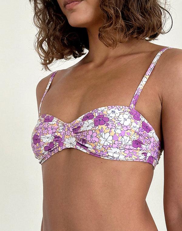 motel rocks Pali Bikini Top in Bright Floral Orange and Purple