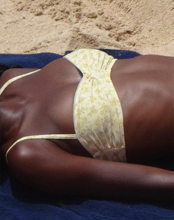 Motel Rocks Pali Bikini Top In Cluster Yellow Rose With Picot Trim
