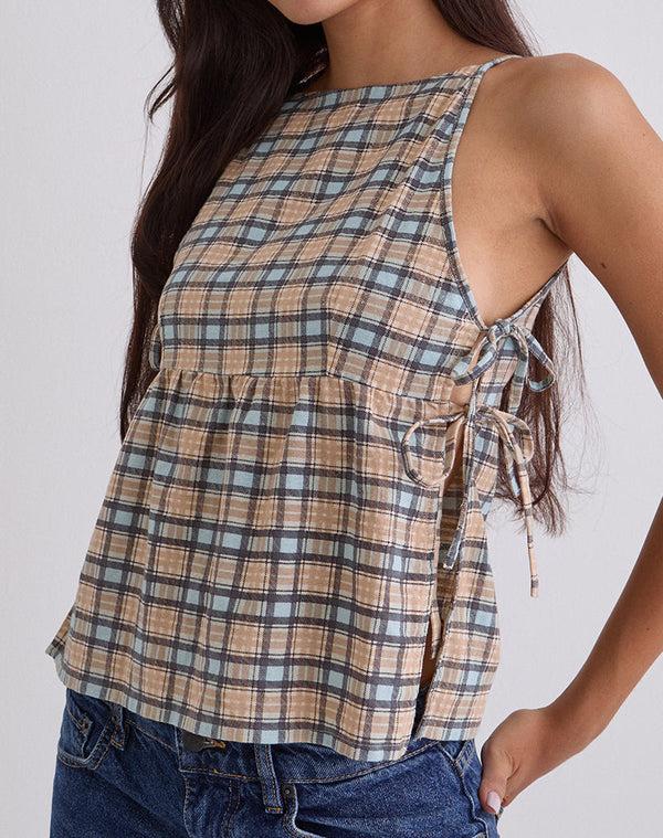 Motel Rocks Palsi Loose Sleeveless Top In Pastel Blue Tartan