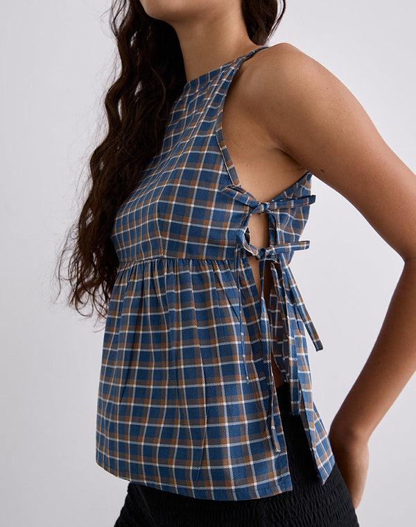 Motel Rocks Palsi Tie Side Top In Medium Tartan Blue