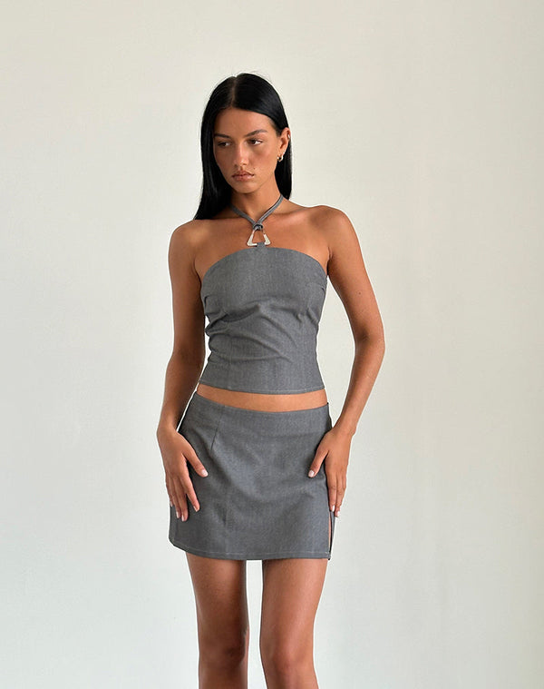 Motel Rocks Pamela Mini Skirt In Tailoring Charcoal