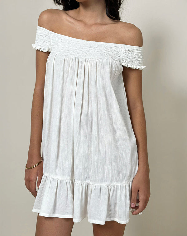 Motel Rocks Panasi Bardot Babydoll Mini Dress In Off White