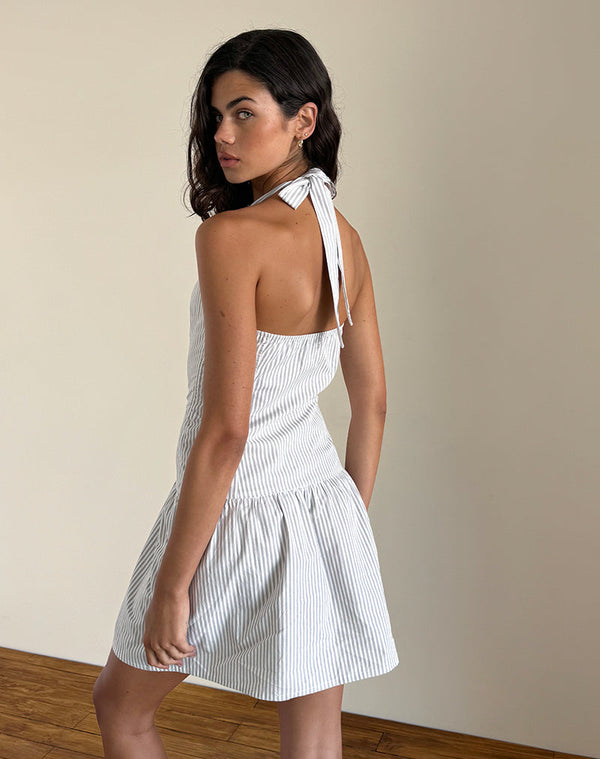 Motel Rocks Panja Mini Dress In Small Stripe Vertical Grey