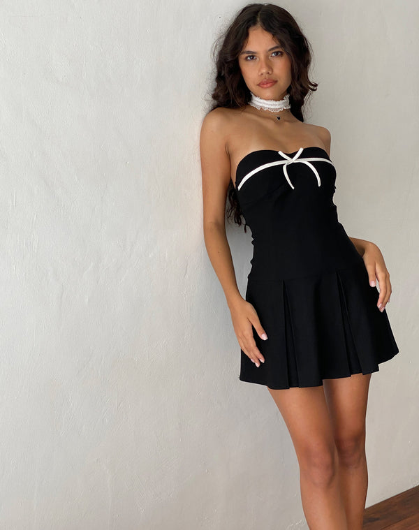 Motel Rocks Panolia Bow Front Mini Dress In Tailoring Black