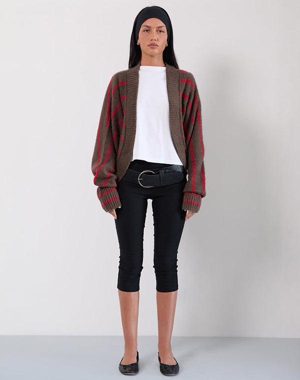Motel Rocks Pasha Shrug Cardigan In Red And Brown Stripe