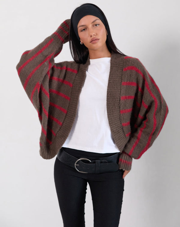 motel rocks Pasha Shrug Cardigan in Red and Brown Stripe