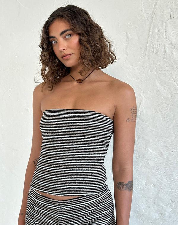 Motel Rocks Peggy Bandeau Top In Black And Brown Stripe