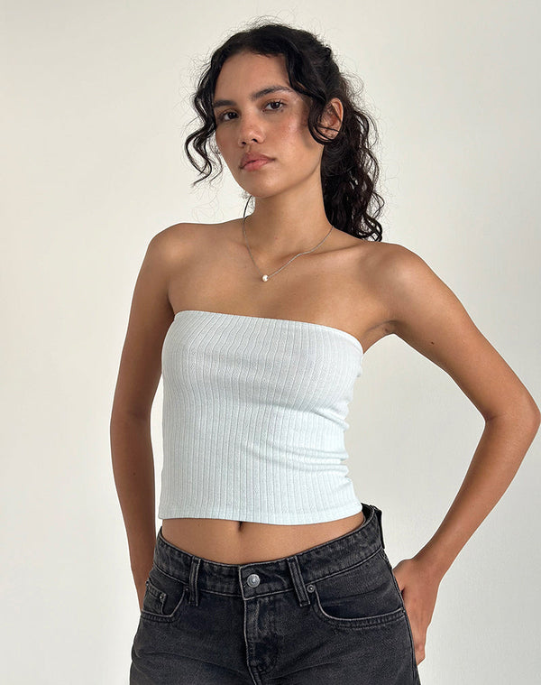 motel rocks Peggy Bandeau Top in Pointelle Soft Blue