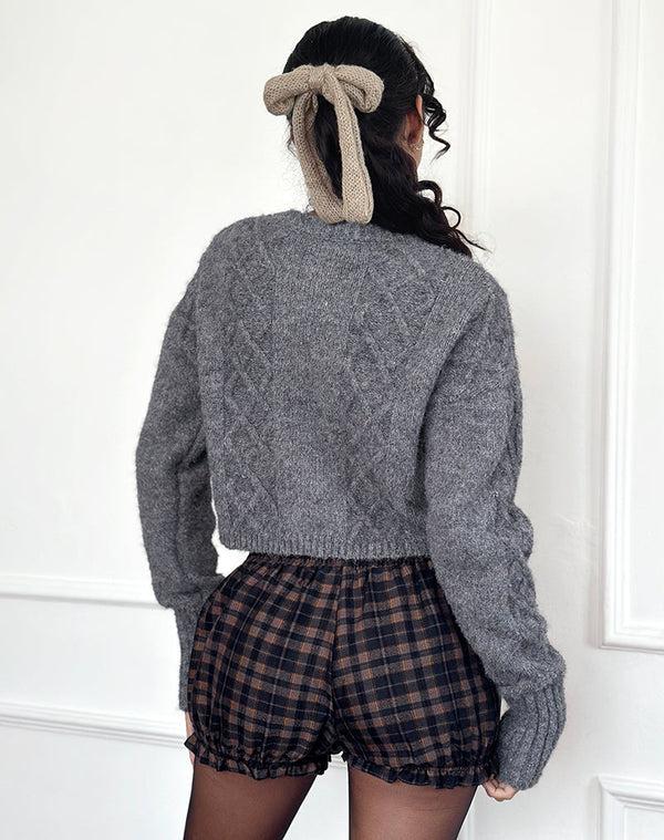 Motel Rocks Picu Frill Hem Shorts In Navy And Mustard Check