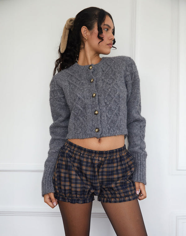 motel rocks Picu Frill Hem Shorts in Navy and Mustard Check