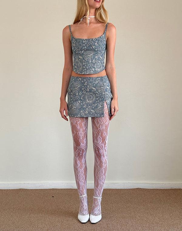 Motel Rocks Pravara Mini Skirt In Blue Ornate Print