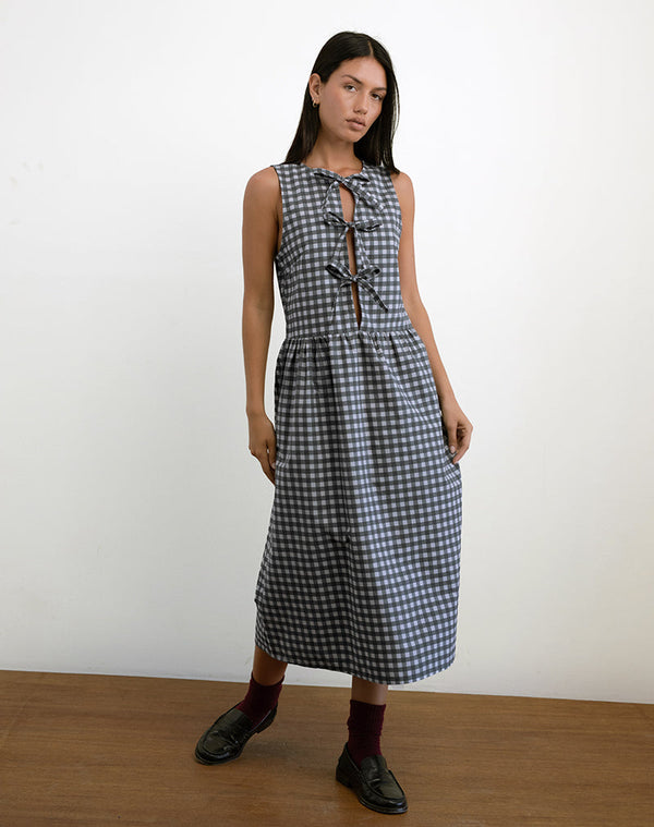 Motel Rocks Prelith Midi Dress In Black Grey Tonal Gingham