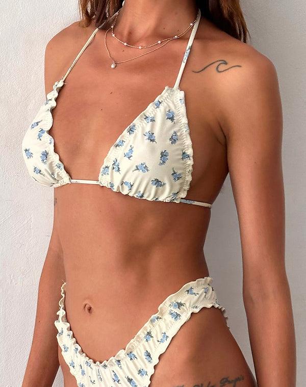 Motel Rocks Pumyla Bikini Top In Blue Cluster Floral