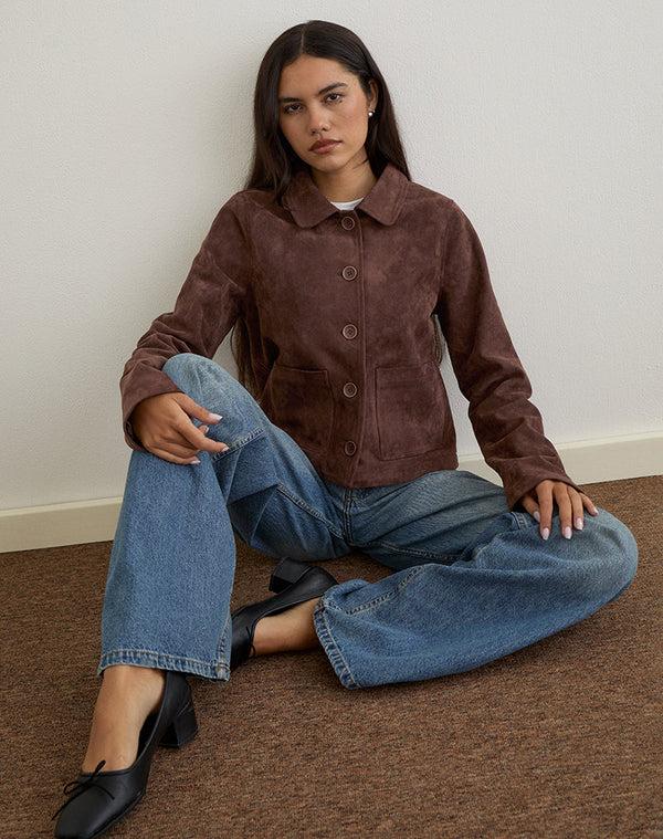 Motel Rocks Quincy Faux Suede Cropped Jacket In Brown