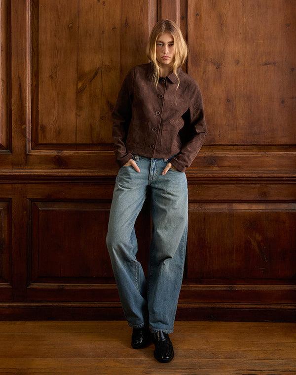motel rocks Quincy Faux Suede Cropped Jacket in Brown
