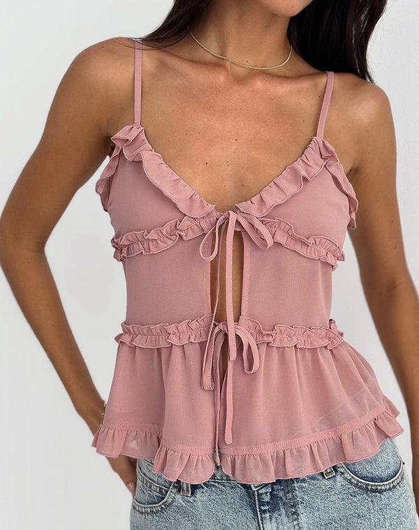 Motel Rocks Raeya Tie Front Cami Top In Chiffon Pink