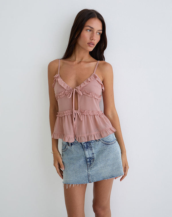 Motel Rocks Raeya Tie Front Cami Top In Chiffon Pink