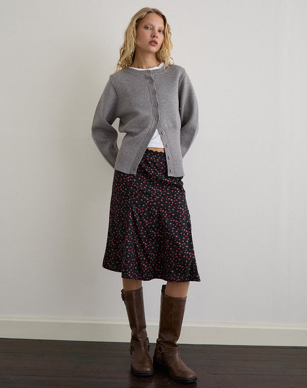 Motel Rocks Rahyu Midi Skirt In Dark Pink Rose Black