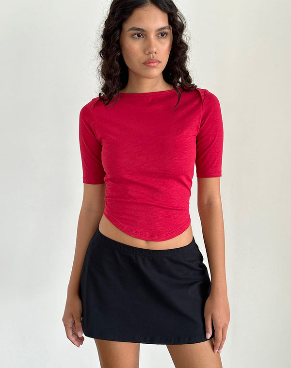 Motel Rocks Ralda Curved Jersey Tee In Adrenaline Red
