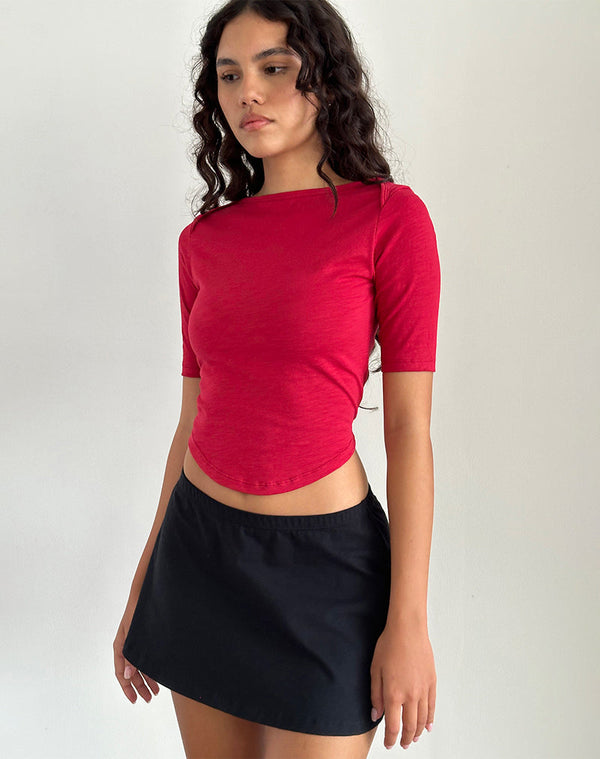 Motel Rocks Ralda Curved Jersey Tee In Adrenaline Red