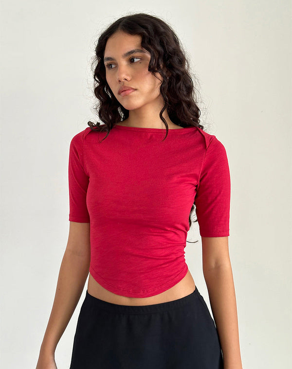motel rocks Ralda Curved Jersey Tee in Adrenaline Red