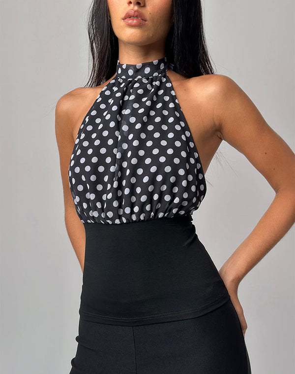motel rocks Rania Backless Top in Basic Polka Black