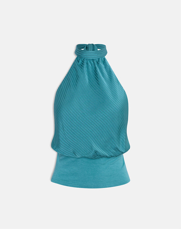 Motel Rocks Rania Backless Top In Stripe Satin Teal