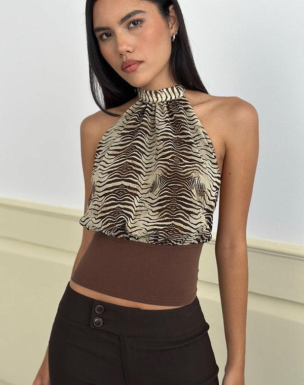 Motel Rocks Rania Top In Chiffon Wild Animal Align Brown