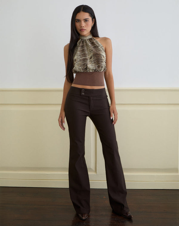 Motel Rocks Rania Top In Chiffon Wild Animal Align Brown