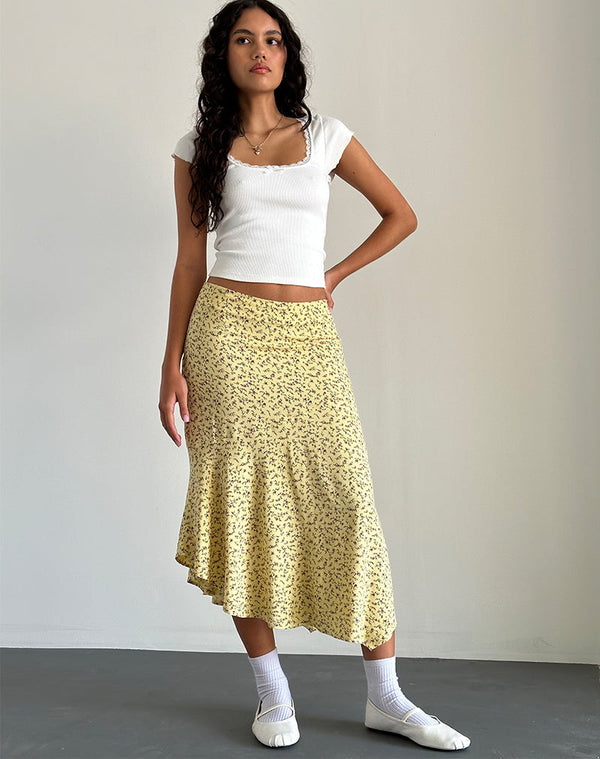 Motel Rocks Rans Waterfall Hem Midi Skirt In Flowing Flower Yellow