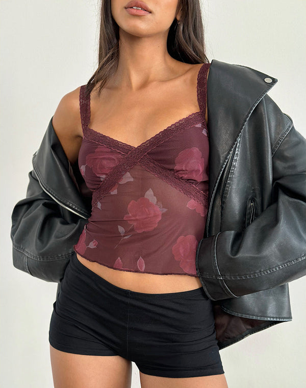 Motel Rocks Rasa Cami Top In Blooming Rose Burgundy