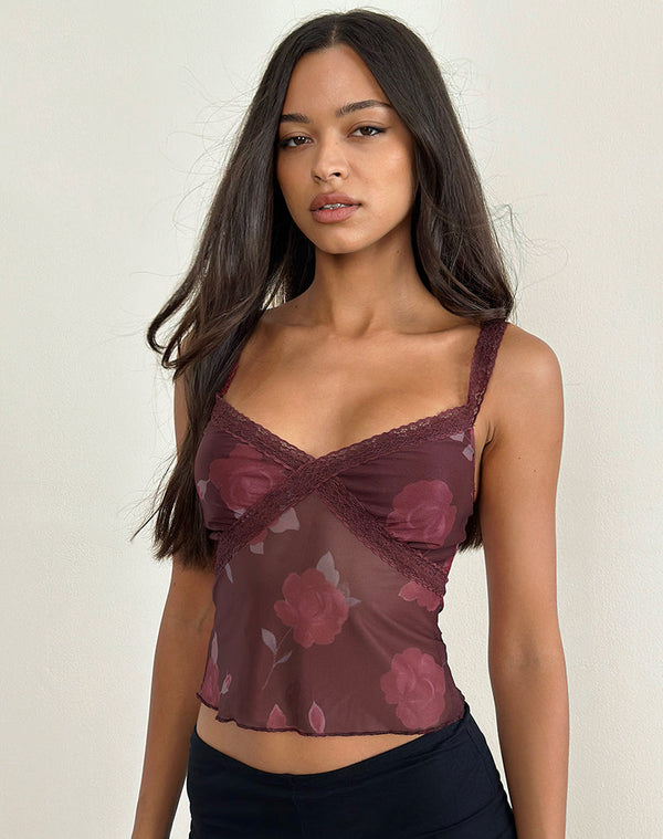 motel rocks Rasa Cami Top in Blooming Rose Burgundy