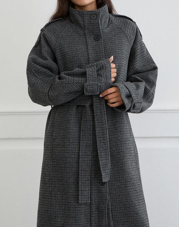 Motel Rocks Ravari Belted Trench Coat In Charcoal Check