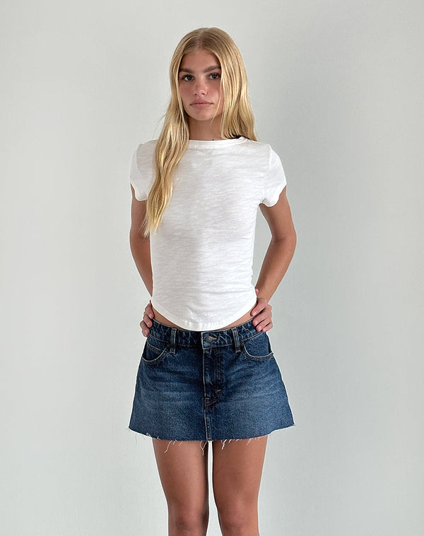 Motel Rocks Raw Hem Denim Mini Skirt In Mid Blue Used