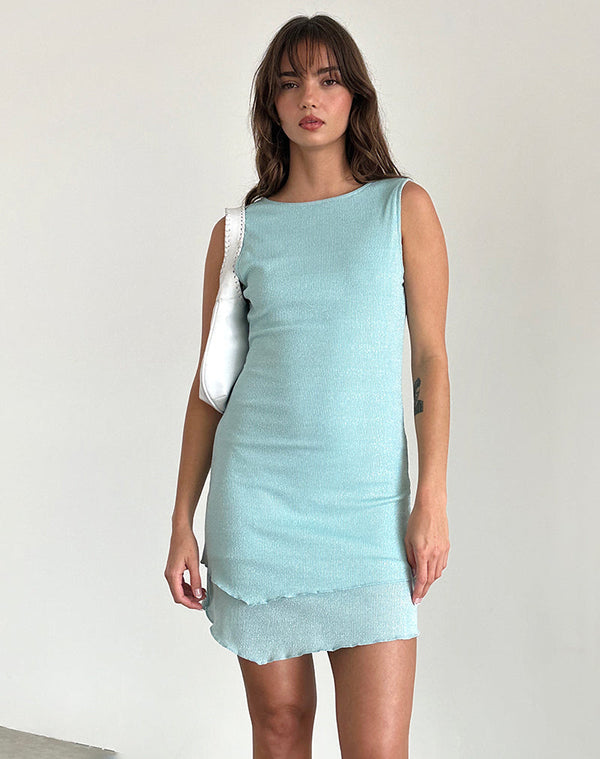 motel rocks Renata Mini Dress in Light Blue Shimmer Rib