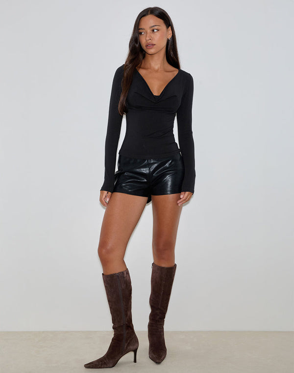Motel Rocks Renice Longsleeve Cowl Neck Top In Black