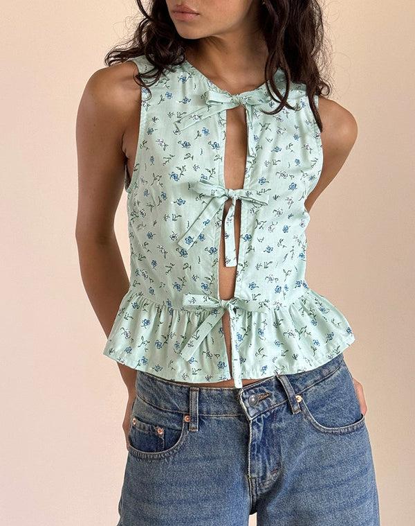 Motel Rocks Revata Tie Front Top In Pretty Petal Green