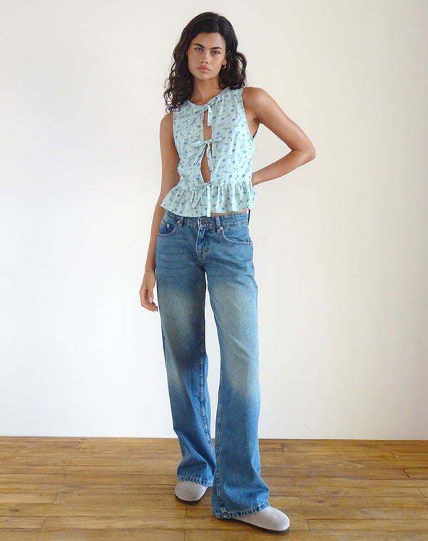 Motel Rocks Revata Tie Front Top In Pretty Petal Green